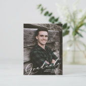 Modernes, einzigartiges SkriptOverlay Zwei-Foto-Ab Ankündigungspostkarte (Stehend Vorderseite)