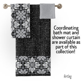Modernes eklektisches Schwarz-weißes Blumenmuster Badhandtuch Set