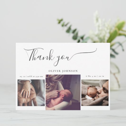 Modernes Eleagant Foto Collage Baby Vielen Dank Dankeskarte (Stehend Vorderseite)