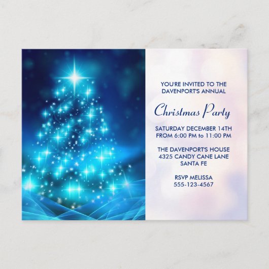 Modernes Electric Blue Christmas Tree Party laden Postkarte (Vorderseite)