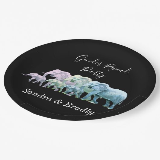 Modernes Elefantengeschlecht offenbart Party Einla Pappteller (Schrägansicht)