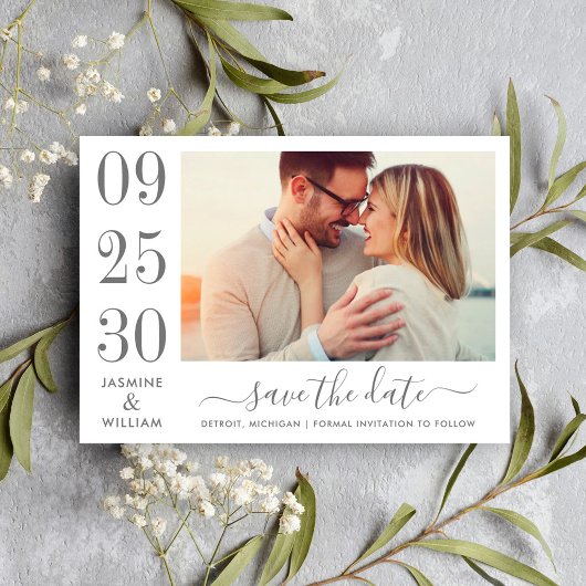Modernes Elegance Charcoal Gray Wedding Foto Save The Date