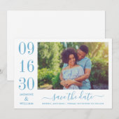Modernes Elegance Dusty Blue Wedding Foto Save The Date (Vorne/Hinten)