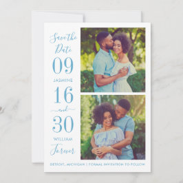 Modernes Elegance Dusty Blue Wedding Foto Save The Date
