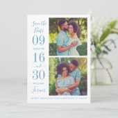 Modernes Elegance Dusty Blue Wedding Foto Save The Date (Stehend Vorderseite)