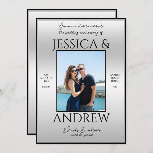 Modernes Elegance Foto Hochzeit Jahrestag Einladung (Vorne/Hinten)