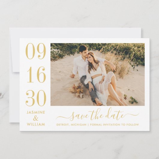 Modernes Elegance Gold Wedding Foto Save The Date (Vorderseite)