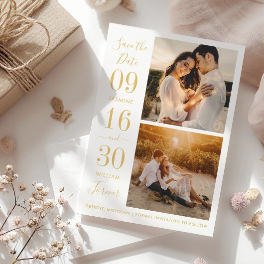 Modernes Elegance Gold Wedding Foto Save The Date
