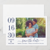 Modernes Elegance Navy Blue Wedding Foto Save The Date (Vorne/Hinten)