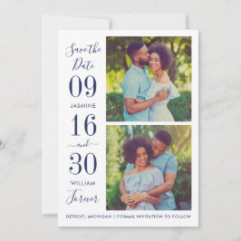 Modernes Elegance Navy Blue Wedding Foto Save The Date