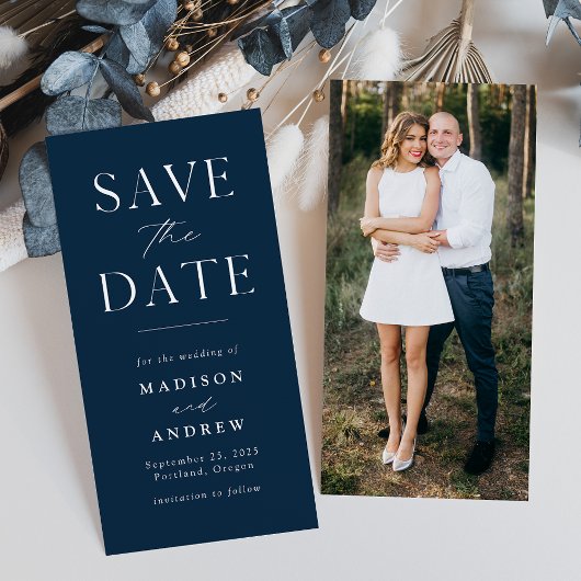 Modernes Elegance Navy Foto Save the Date