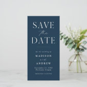 Modernes Elegance Navy Foto Save the Date (Stehend Vorderseite)