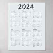 Modernes Elegant 2024 Kalender Schwarz-Weiß Poster (Vorne)