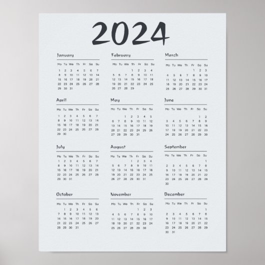 Modernes Elegant 2024 Kalender Schwarz-Weiß Poster (Vorne)