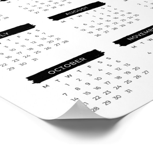 Modernes Elegant 2024 Kalender Schwarz-Weiß Poster (Ecke)