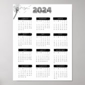 Modernes Elegant 2024 Kalender Schwarz-Weiß Poster (Vorne)
