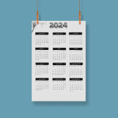 Modernes Elegant 2024 Kalender Schwarz-Weiß Poster
