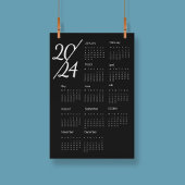 Modernes Elegant 2024 Kalender Schwarz-Weiß Poster