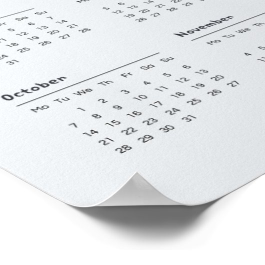 Modernes Elegant 2024 Kalender Schwarz-Weiß Poster (Ecke)