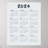 Modernes Elegant 2024 Kalender Schwarz-Weiß Poster (Vorne)
