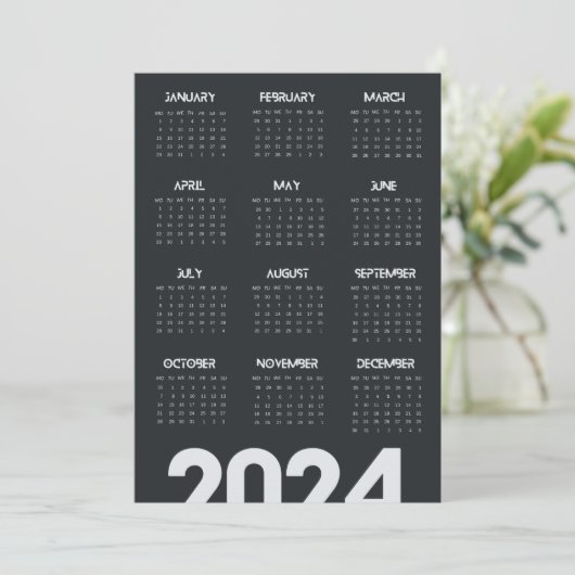 Modernes Elegant 2024 Kalender Schwarz-Weiß Programm (Stehend Vorderseite)