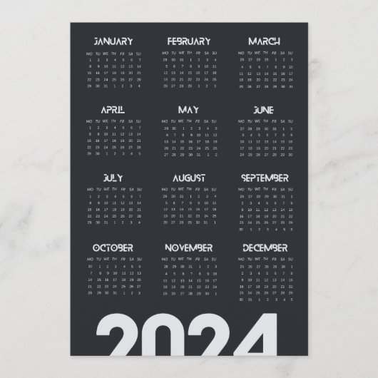 Modernes Elegant 2024 Kalender Schwarz-Weiß Programm (Vorderseite)