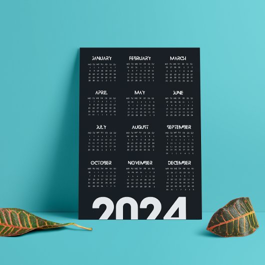 Modernes Elegant 2024 Kalender Schwarz-Weiß Programm