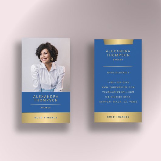 Modernes Elegant Blue Gold CEO Berufliches Foto Visitenkarte