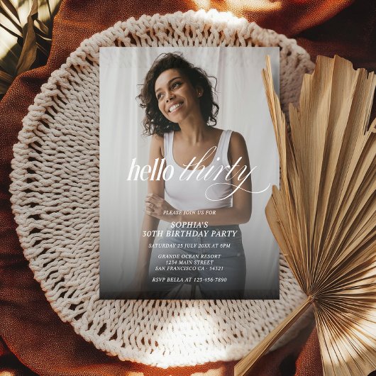 Modernes Elegant Hello Thirty Birthday Foto Script Einladung
