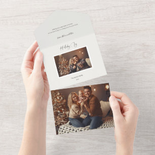 Modernes Elegant Holiday Joy Script Foto All In One Einladung