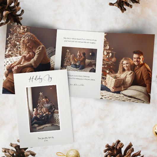Modernes Elegant Holiday Joy Script Foto Dreifach Gefaltete Karte