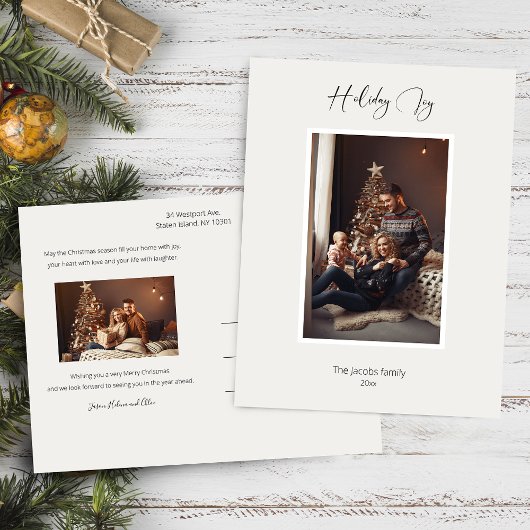 Modernes Elegant Holiday Joy Script Foto Postkarte