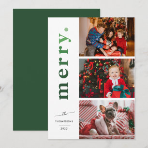 Modernes Elegant Merry Ombre Green Foto Feiertagskarte
