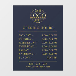 Modernes Elegant Navy Blue | Geschäftsöffnungszeit Fensteraufkleber