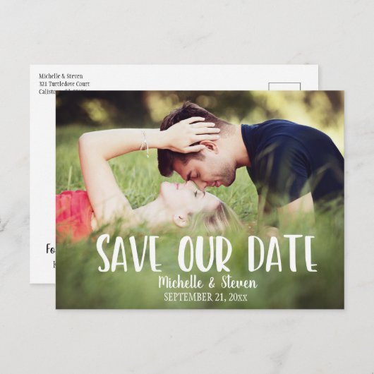 Modernes Elegant Rette unser Datum Ankündigungspostkarte (Vorne/Hinten)