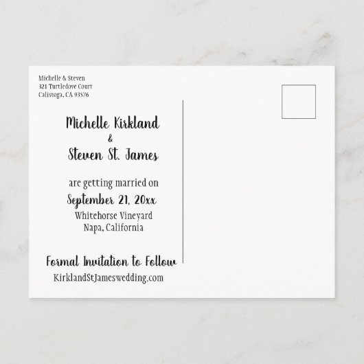 Modernes Elegant Rette unser Datum Ankündigungspostkarte (Rückseite)