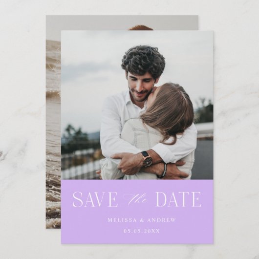 Modernes Elegant Save the Date Lavender (Vorne/Hinten)