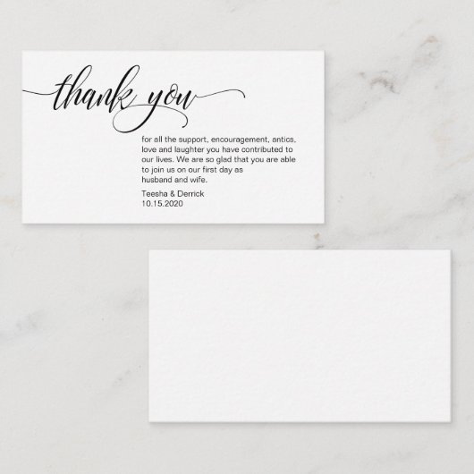 Modernes Elegant, Schwarzes Skript, Hochzeit Danke Begleitkarte (Vorne/Hinten)
