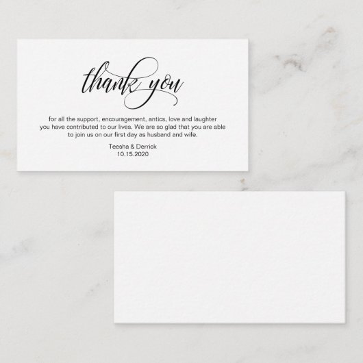 Modernes Elegant, Schwarzes Skript, Hochzeit Danke Begleitkarte (Vorne/Hinten)