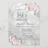 Modernes Elegant Silver Bokeh Floral 80. Geburtsta Einladung (Vorne/Hinten)