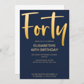 Modernes Elegant Simple Blue 40. Geburtstag Party Einladung (Vorne/Hinten)