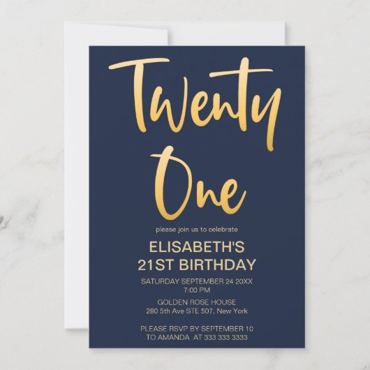 Modernes Elegant Simple Navy 21. Geburtstag Party Einladung (Vorderseite)