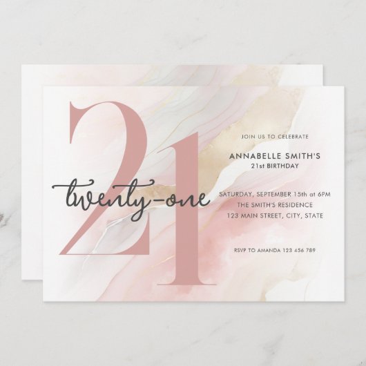 Modernes Elegant zum 21. Geburtstag Einladung (Vorne/Hinten)