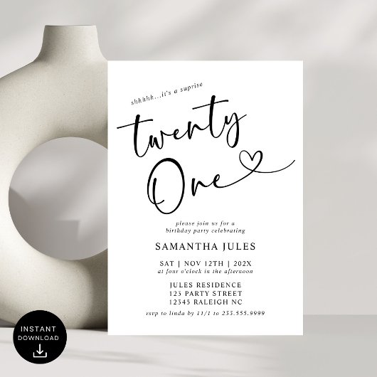Modernes, elegantes 21. Geburtstagsfest-Party Einladung