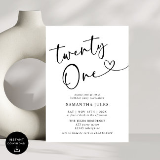Modernes, elegantes 21. Geburtstagsfest-Party Einladung