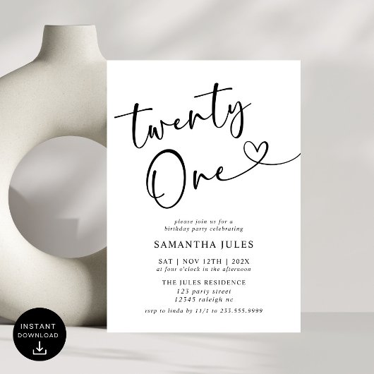 Modernes, elegantes 21. Geburtstagsfest-Party Einladung