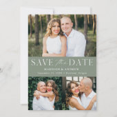 Modernes elegantes 3-Foto-Sage Green Save The Date (Vorderseite)