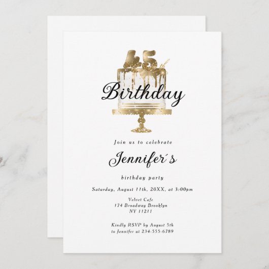 Modernes, elegantes 45. Einladung zum Geburtstag (Vorne/Hinten)