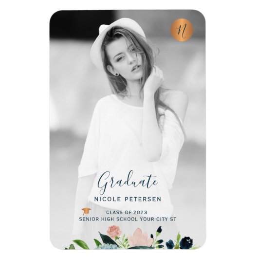 Modernes, elegantes Abschluss Foto Overlay Magnet (Vertikal)