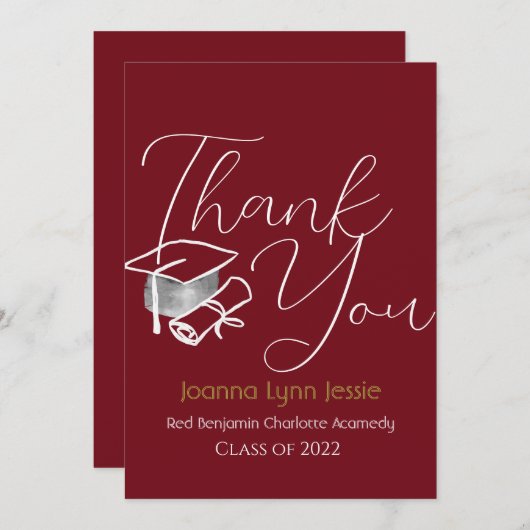 Modernes, elegantes Abschluss mit weißer Cap dank Dankeskarte (Vorne/Hinten)